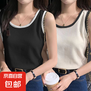 夏季新款吊帶背心女內(nèi)搭外穿打底衫潮華夫格拼接設計感無袖上衣服 B167-拼接黑+拼接白 XL 建議115-130斤