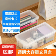 多功能文具盒筆盒收納盒 透明桌面收納神器帶蓋收納箱ins風 書桌化妝品配件家用收納 透明文具盒【1個裝】活動專享