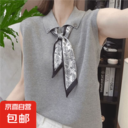 韓系時(shí)尚翻領(lǐng)絲巾坎肩無袖針織t恤女夏季寬松超好看獨(dú)特漂亮上衣 灰色 M 【推薦100斤-110斤】