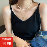 吊帶背心女夏外穿華夫格寬松上衣顯瘦無袖打底衫t恤 黑色吊帶款 XL 115-130斤