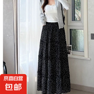 韓系碎花蛋糕裙女夏2025新款半身裙高腰長(zhǎng)款a字百搭垂感蓬蓬裙 黑色 XL