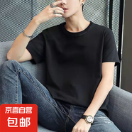 2025夏季男裝短袖t恤潮流休閑純色圓領(lǐng)打底衫潮牌體恤上衣潮 LYK 短袖黑色 3XL