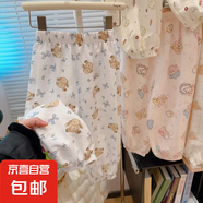 2025新兒童休閑褲女童防蚊褲寬松薄款寶寶碎花褲子云朵棉男F18 云朵棉防蚊褲-蝴蝶結(jié)兔子 90 cm