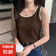 夏季新款吊帶背心女內(nèi)搭外穿打底衫潮華夫格拼接設(shè)計(jì)感無(wú)袖上衣服 B167-拼接咖 XL 建議115-130斤