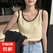 2025早春新款吊帶背心女內(nèi)搭打底夏季設(shè)計(jì)感華夫格拼接無(wú)袖上衣潮 B167-拼接杏 M 建議95-105斤