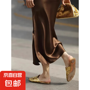 【松緊腰+拉鏈+側(cè)開(kāi)叉】高品質(zhì)半身裙法式氣質(zhì)顯瘦中長(zhǎng)A字裙8818 咖啡色【裙長(zhǎng)90cm】 L （110-125）