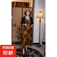 【暗夜梅紫】復古花色棉質麻感吊帶連衣裙寬松版A字裙遮肉裙8106 黃花吊帶裙 2XL （130-145斤）