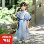 童裝漢服新款夏季竹溪新中式唐制小男孩古風帥氣演出服短袖長衫潮 短袖長袍 150 cm
