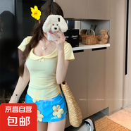少女感黃色娃娃領(lǐng)蝴蝶結(jié)短袖T恤女美夏緊身顯瘦百搭小衫超顯白KXW R870奶黃【可愛顯白】 S 【80-90斤】