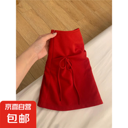好復(fù)古好顯白紅色半身裙蝴蝶結(jié)設(shè)計(jì)感夏季高腰包臀a字辣妹短裙 紅色 S