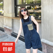其減齡氣質(zhì)設(shè)計(jì)感牛仔背帶短褲女2025夏季薄款大碼寬松闊腿連體褲 藍(lán)色設(shè)計(jì)感背帶短褲單款 4XL