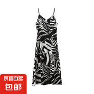 夏季新款度假風(fēng)沙灘斑馬紋V領(lǐng)吊帶裙連衣裙長裙子女8305 黑色 XL （120-135斤）