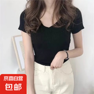 顯瘦針織衫夏季百搭韓版修身氣質(zhì)內(nèi)搭休閑舒適彈大碼辣妹梨型KXW 9966V【顯瘦氣質(zhì)款】黑色 均碼 【80-140斤】