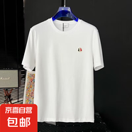 高端簡(jiǎn)約刺繡夏季男生運(yùn)動(dòng)寬松純棉短袖休閑百搭T恤美式五分袖WZY 白色 3XL