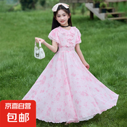 女童連衣裙夏季2025新款女孩雪紡洋氣公主裙夏裝兒童碎花童裝裙子 A105粉色碎花裙 130