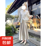 【松緊腰+拉鏈+側(cè)開叉】高品質(zhì)半身裙法式氣質(zhì)顯瘦中長A字裙8818 香檳色【裙長90cm】 S （80-95）