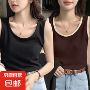 2025早春新款吊帶背心女內(nèi)搭打底夏季設(shè)計(jì)感華夫格拼接無(wú)袖上衣潮 B167-黑色+拼接咖 M 建議95-105斤