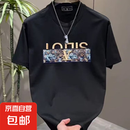 男士短袖t恤男裝國潮寬松韓版港風(fēng)男式t恤潮牌時(shí)尚舒適T恤男YM J1112黑色 XL