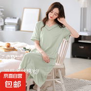 帶胸墊睡裙女夏季短袖天絲棉睡衣中長(zhǎng)裙薄款大碼家居服夏天連衣裙 DK62253青梅綠【帶胸墊】 L