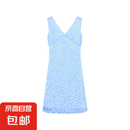 小清新藍(lán)色碎花無(wú)袖背心連衣裙女裝夏季修身顯瘦收腰A字裙短裙子 藍(lán)色碎花 XL