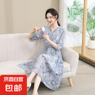 新中式媽媽夏裝連衣裙2025新款中老年百褶裙洋氣碎花中袖過膝裙子 1號色 XL