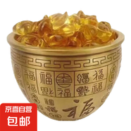 雕塑 爆款成品聚寶盆擺件黃水晶元寶 聚寶盆【銅8.6cm】+50個(gè)元寶