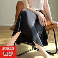 復(fù)古醋酸緞面半身裙女高級(jí)感垂感冰絲A字裙中長(zhǎng)款高腰顯瘦遮胯裙 黑色 黑色 L L【建議100-115斤】