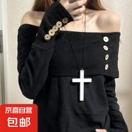 哥特風(fēng)木質(zhì)十字架項(xiàng)鏈暗黑亞文化女長款頸鏈甜酷辣妹毛衣鏈 白色十字架