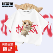 權(quán)威拳頭小貓表情包短袖男童t恤女誰(shuí)給我饅頭誰(shuí)給我拳頭沙雕學(xué)生 白色-T207權(quán)威小貓 140