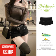 辣妹高腰短褲女夏季新款美式復(fù)古辣妹高腰顯瘦鉚釘百搭熱褲子DM 衣帝A03黑色 S