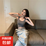 2025辣妹短款露臍吊帶背心女夏季新款性感內(nèi)搭小背心女 深灰色背心款 L 100-140斤