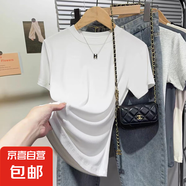 2025夏季短袖t恤女大碼女裝冰絲螺紋圓領(lǐng)新款高級(jí)感內(nèi)搭打底衫女 【白色】螺紋冰絲款 5XL