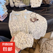 2025新兒童夏季防蚊褲薄款透氣男童女童寶寶長褲韓版中小童F19 冰露麻防蚊褲-田園灰碎花 100 cm