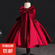 女寶寶一周歲禮服女高端日常生日禮服花童蓬蓬裙兒童生日公主裙子 紅色 90 cm