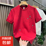 2025春夏新款短袖男款上衣重工輕奢高定流星滿鉆T恤男圓領(lǐng)體恤YM WG-H40紅色 M