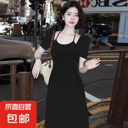 法式赫本風(fēng)千鳥(niǎo)格連衣裙女2025夏季新款氣質(zhì)收腰顯瘦復(fù)古1056 黑色 L 【110-120斤】