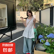 刺繡蕾絲花邊疊穿背心連衣裙女夏季2025新款寬松顯瘦甜美圓領(lǐng)短裙 白色 M