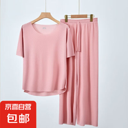 冰絲睡衣男女情侶夏季新款涼感薄款清涼短褲短袖家居服套裝 女款【粉色】裸感親膚 2XL （女115-135斤 男120-145斤）