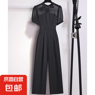 連體褲女夏季新款高腰顯瘦寬松闊腿長褲氣質(zhì)女神范連體衣D1064 黑色 S 【100斤以下】
