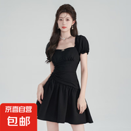 法式粉色連衣裙夏天純欲風(fēng)泡泡袖收腰顯瘦公主裙夏天2025夏季1341 黑色 2XL 【130-145斤】