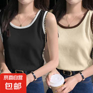 夏季新款吊帶背心女內(nèi)搭外穿打底衫潮華夫格拼接設計感無袖上衣服 B167-拼接黑+拼接杏 XL 建議115-130斤