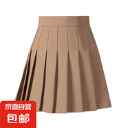 2025新款百褶裙女春秋冬夏季高腰半身裙胖mm遮胯a字短裙顯瘦裙子 卡其色 加長4cm款 2XL 【適合120-130斤】