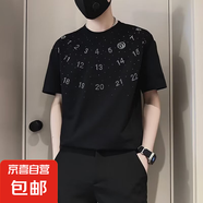 歐洲站輕奢短袖男夏季燙鉆數(shù)字圓領(lǐng)半袖t潮牌休閑百搭T恤WZY 黑色 L