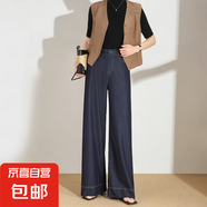 【多褲長可選】天絲闊腿牛仔褲女高個子2025夏薄款垂感冰絲直筒褲 丹寧藍(lán)（加長款） M