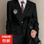 學(xué)院風(fēng)小西裝DK制服西服男套裝外套日系復(fù)古jk學(xué)生男女畢業(yè)班服 黑色 M
