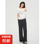 美式字母印花斜肩t短袖t恤女夏季設計感露肩顯瘦上衣GXXX94-50488 白色 M