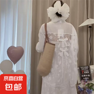 A甜美風蕾絲蝴蝶結白色襯衫女純欲露背開叉防曬襯衣外套法式上衣 白色 M