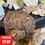 2025新兒童夏季防蚊褲薄款透氣男童女童寶寶長褲韓版中小童F19 冰露麻防蚊褲-咖啡熊貓 90 cm