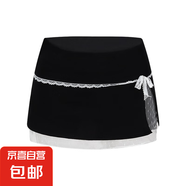 蝴蝶結(jié)蕾絲拼接半身裙女夏季防走光辣妹包臀短裙灰色高腰a字裙子 黑色 XL