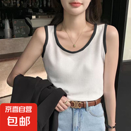 2025早春新款吊帶背心女內(nèi)搭打底夏季設(shè)計(jì)感華夫格拼接無(wú)袖上衣潮 B167-拼接白 L 建議105-115斤